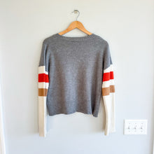 Load image into Gallery viewer, Z Supply V Neck Long Sleeve Stripe Sweater Gray XS