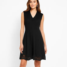 Load image into Gallery viewer, Elie Tahari Heidi Eyelet Hem 1/4 Zip Sleeveless Dress Black 10
