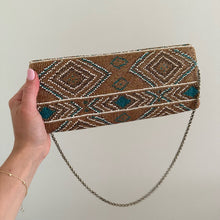 Load image into Gallery viewer, Santi Aztec Pattern Beaded Rectangle Shape Clutch Bag Brown