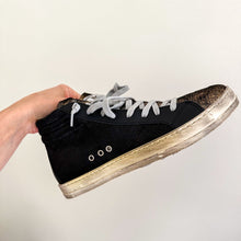 Load image into Gallery viewer, P448 Metallic Skate High Top Lace Up Sneakers Black/Gold 37