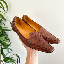 Load image into Gallery viewer, Tod's Leather Slip On Square Toe Penny Loafer Flats Brown 39.5 $495