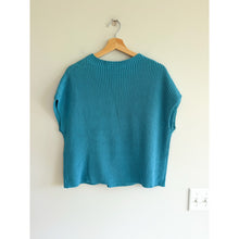 Load image into Gallery viewer, Lillusory Ribbed Knit Crew Neck Short Sleeve Pullover Sweater Teal M