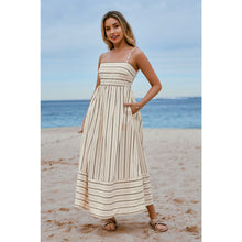 Load image into Gallery viewer, Cupshe Striped Pattern Sleeveless Cut Out Maxi Dress Cream L NWT