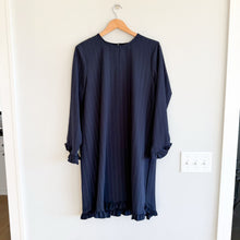 Load image into Gallery viewer, GANNI Clark Bateau Neckline Striped Ruffle Trim Long Sleeve Dress Navy White 42