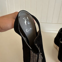 Load image into Gallery viewer, Gina Suede Crystal Embellished Platform Wedge Sandals Black 39