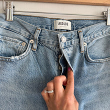 Load image into Gallery viewer, Agolde Jamie Button-Fly Denim High Rise Distressed Straight Jeans Blue 25