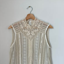 Load image into Gallery viewer, Anthropologie TINY Rosewood Sheer Lace Crochet Sleeveless Mock Neck Blouse M