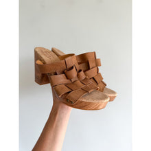 Load image into Gallery viewer, Kork-Ease Devon Woven Leather Embellished Open-Toe High Heels Brown 11M