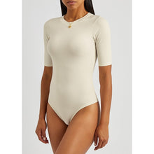 Load image into Gallery viewer, Spanx Suit Yourself Ribbed Stretch Jersey Half Sleeve Bodysuit Cream L