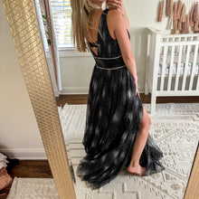 Load image into Gallery viewer, BASIX Black Label V-Neck Fit Flare Tulle Gown Black Silver