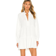 Load image into Gallery viewer, Amanda Uprichard Saffron Tiered V-Neck Mini Shirt Dress White XS