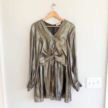 Load image into Gallery viewer, Ramy Brook Elise Metallic Twist Front Long Sleeve V-Neck Mini Dress Gold S