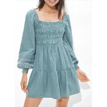 Load image into Gallery viewer, American Eagle Outfitters Plaid Smocked Mini Dress Teal L