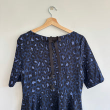 Load image into Gallery viewer, Kate Spade Ponte Leopard Print Lace Up Dress Light Adriatic Blue L
