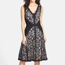 Load image into Gallery viewer, Tadashi Shoji Floral Lace Jersey Fit & Flare V-Neck Mini Dress Black 8