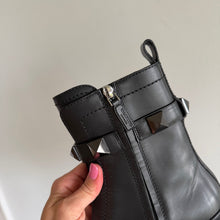 Load image into Gallery viewer, Valentino Garavani Rockstud Buckle Leather Slip-On Zipper Combat Boots Black NEW