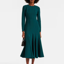 Load image into Gallery viewer, Carolina Herrera Crepe Pleated Midi Cocktail Dress Pine Green