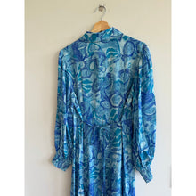 Load image into Gallery viewer, Rixo Maddison Geometric Print Button Front Long Sleeve Maxi Dress Blue M