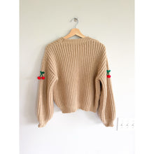 Load image into Gallery viewer, Cherry Embroidered Chunky Knit Crew Neck Pullover Sweater Brown M