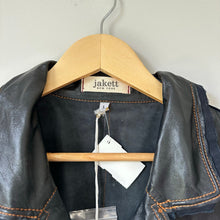 Load image into Gallery viewer, Jakett Meryl Vintage Leather Jacket Snap Front Fringe Seam Midnight L NWT