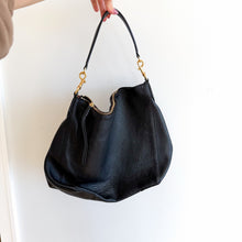 Load image into Gallery viewer, Tory Burch Pebbled Leather Zip-Closure Hobo Shoulder Bag Black
