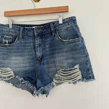 Load image into Gallery viewer, BP. Distressed Denim Mid Rise Dark Wash Cut-Off Shorts Blue 31