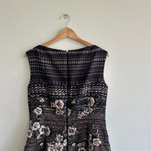 Load image into Gallery viewer, TALBOT RUNHOF Flared Metallic Floral Jacquard Sleeveless Dress Purple 10