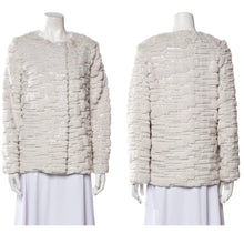 Load image into Gallery viewer, MILLY Sequin Fur Open-Front Long Sleeve Jacket Beige L NWT