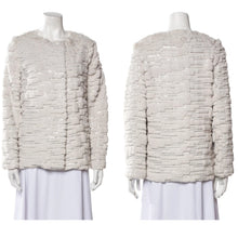 Load image into Gallery viewer, MILLY Sequin Fur Open-Front Long Sleeve Jacket Beige L NWT