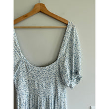 Load image into Gallery viewer, Abercrombie & Fitch Floral Print Smocked Side Slit Midi Dress Blue XL