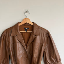 Load image into Gallery viewer, Paige Mayslie Faux Leather Button Front Belted Mini Dress Brown XL