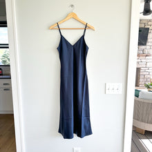 Load image into Gallery viewer, Quince Silk V-Neck Midi Dress Navy S NWT