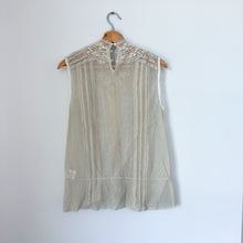Load image into Gallery viewer, Anthropologie TINY Rosewood Sheer Lace Crochet Sleeveless Mock Neck Blouse M