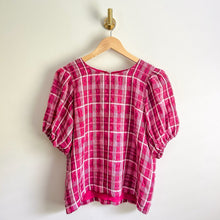 Load image into Gallery viewer, Madewell Plaid Puff-Sleeve Top Pink S