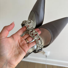 Load image into Gallery viewer, Manolo Blahnik Lurum Satin Crystal Embellished Pumps Gray 38.5