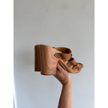 Load image into Gallery viewer, Kork-Ease Devon Woven Leather Embellished Open-Toe High Heels Brown 11M
