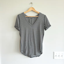 Load image into Gallery viewer, Lululemon Love Tee V-Neck Short Sleeve Top Modern Stripe Heathered Black White 6