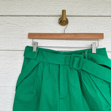 Load image into Gallery viewer, Verdusa High Rise Belted Pleated Paper Bag Shorts Green L NWT