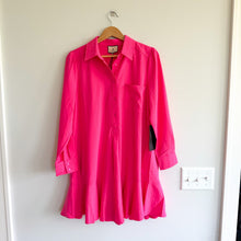 Load image into Gallery viewer, Tuckernuck Callahan Collared 3/4 Sleeve Flowy Mini Shirt Dress Hot Pink M NWT