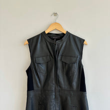 Load image into Gallery viewer, BCBGMaxAzria Faux Leather A-Line Sleeveless Shirt Dress Black L