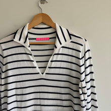 Load image into Gallery viewer, Lily Pulitzer Crestwood Striped Fringe Hem Pullover Sweater White Navy S