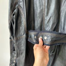 Load image into Gallery viewer, Jakett Meryl Vintage Leather Jacket Snap Front Fringe Seam Midnight L NWT