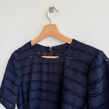 Load image into Gallery viewer, Maggy London Textured Short Sleeve Belted Midi Dress Navy Blue 4 NWT