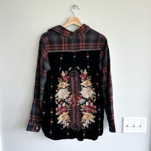 Load image into Gallery viewer, Johnny Was Artemis Velvet Embroidered Back Plaid Button Up Shirt Black Red S NWT