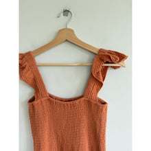 Load image into Gallery viewer, Madewell Lightspun Lucie Flutter Sleeve Smocked Wide Leg Jumpsuit Brown 4