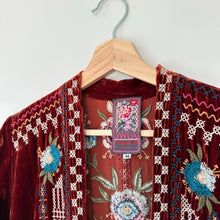 Load image into Gallery viewer, Johnny Was Velvet Embroidered Open Cardigan M Rust