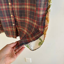 Load image into Gallery viewer, Johnny Was Silk Blend Plaid Floral Button Front Shirt Dress Blue/Red M