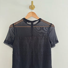 Load image into Gallery viewer, AllSaints Charlton Mesh Lace Short Sleeve Mini Shift Dress Black 4