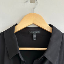 Load image into Gallery viewer, Eileen Fisher Silk Georgette Button Up Shirt Midi Dress Black M