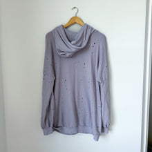 Load image into Gallery viewer, Lauren Moshi Lip Diamond Embellished Distressed Hoodie Sweatshirt Purple L